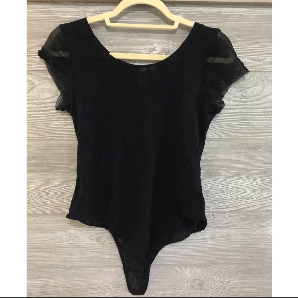black mesh short sleeve body suit